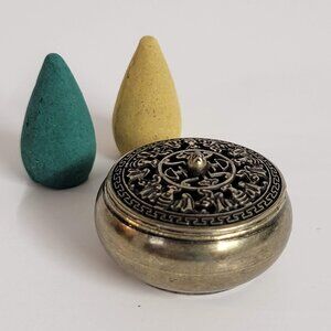 Mini Metal Incense Burner w Lid Ornament 2 Cone Incense Included